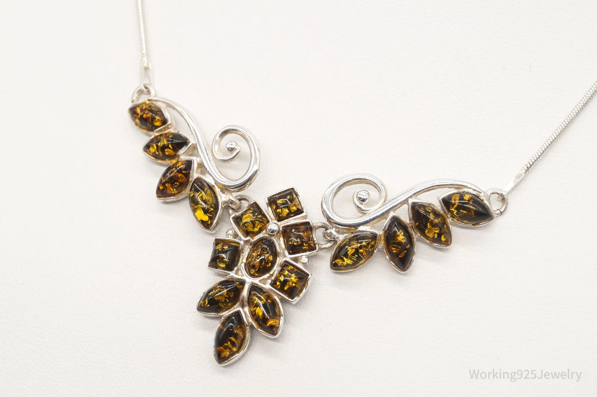 Vintage Amber Sterling Silver Necklace