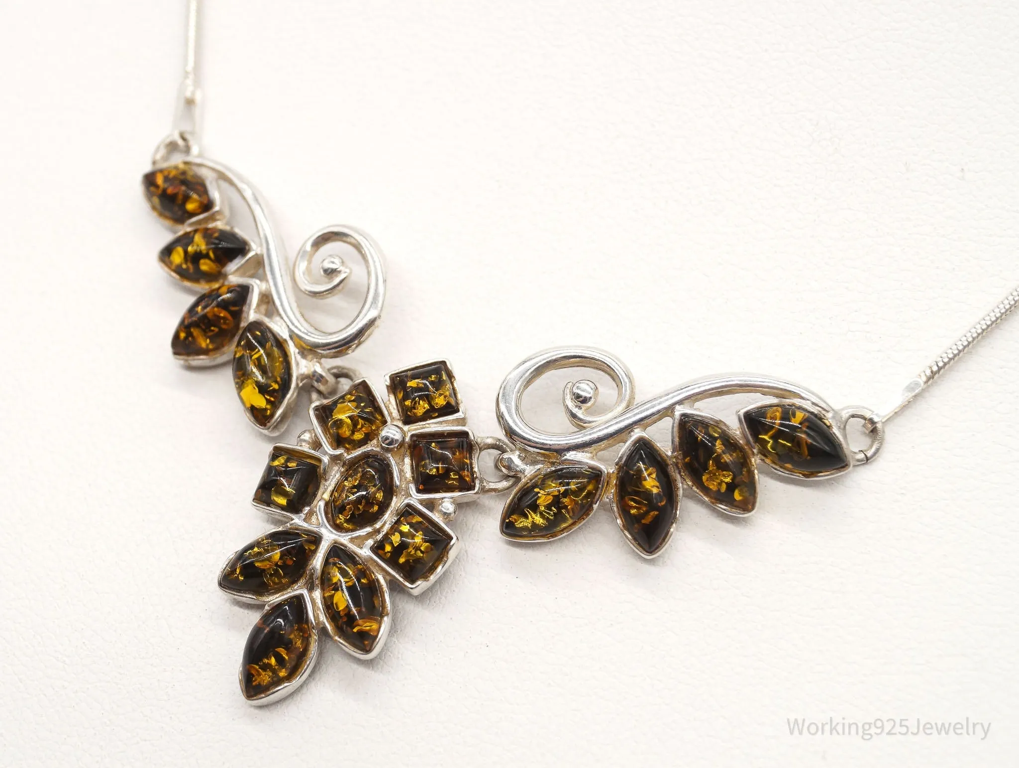 Vintage Amber Sterling Silver Necklace