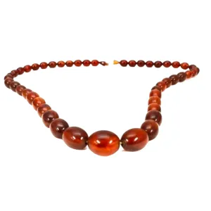 Vintage Antique Cherry Bakelite Amber Necklace Graduated Strand 27" Tested LARGE