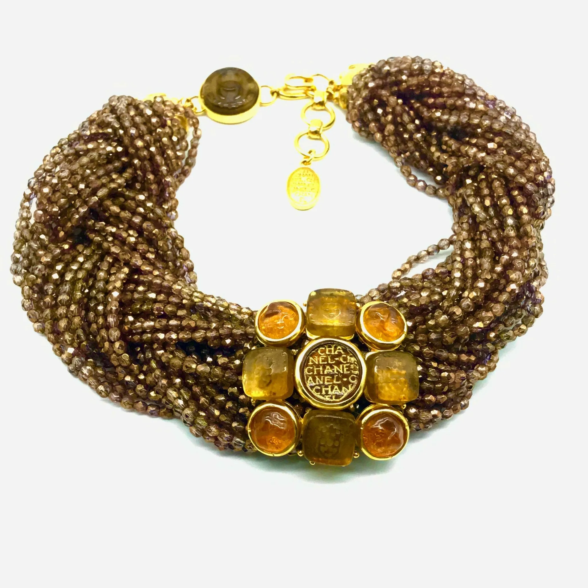 Vintage Chanel Beaded Multi Strand Intaglio Statement Piece Necklace