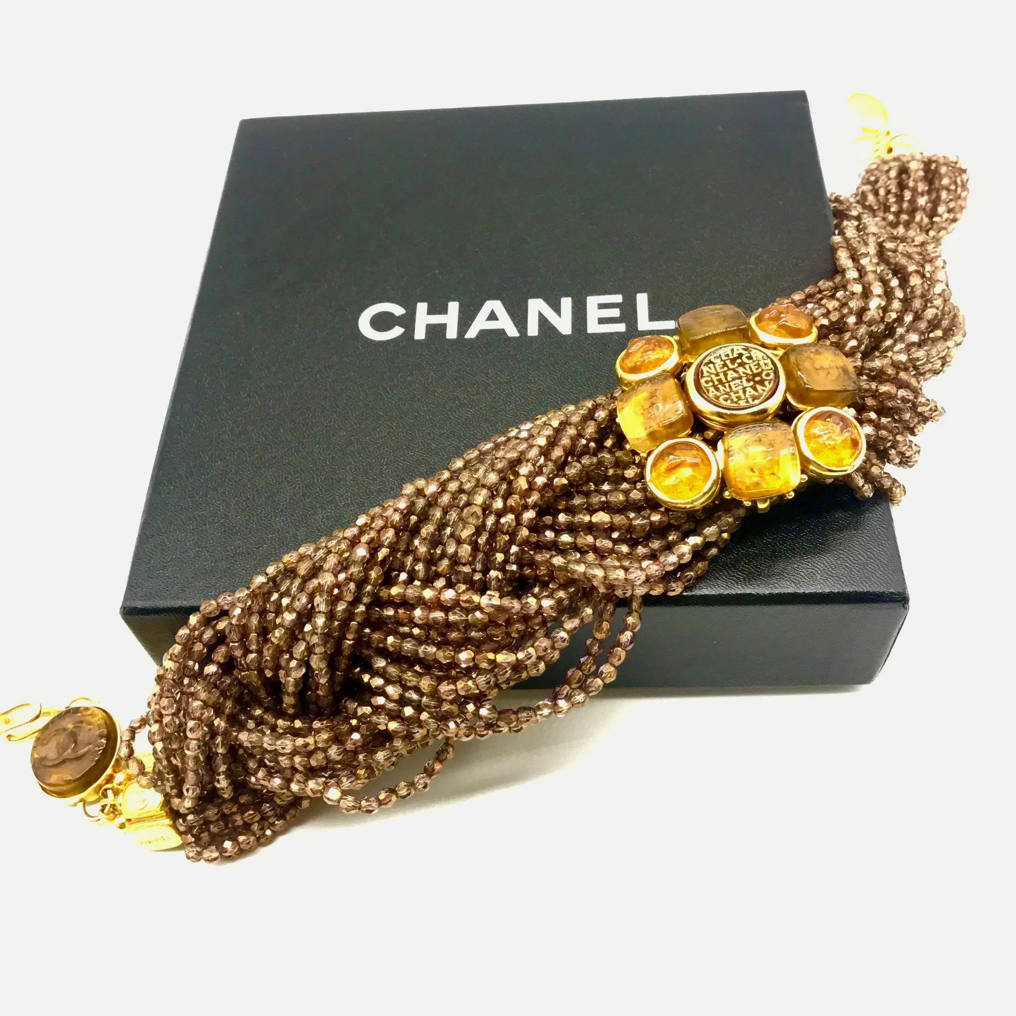 Vintage Chanel Beaded Multi Strand Intaglio Statement Piece Necklace