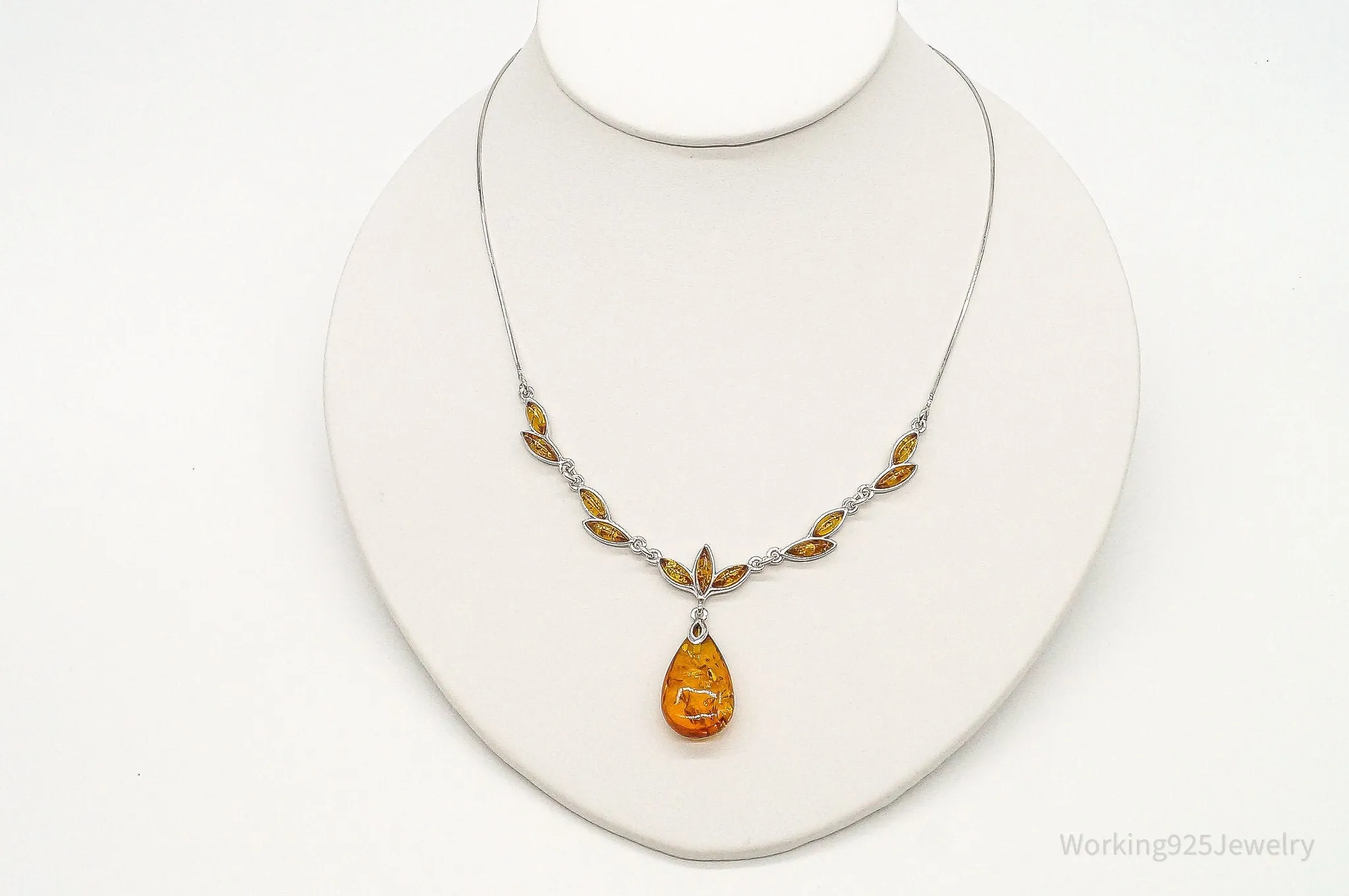 Vintage Designer Amber Sterling Silver Necklace