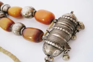 Vintage Necklace with Yemeni Amulet, Silver and Antique Bakelite Beads