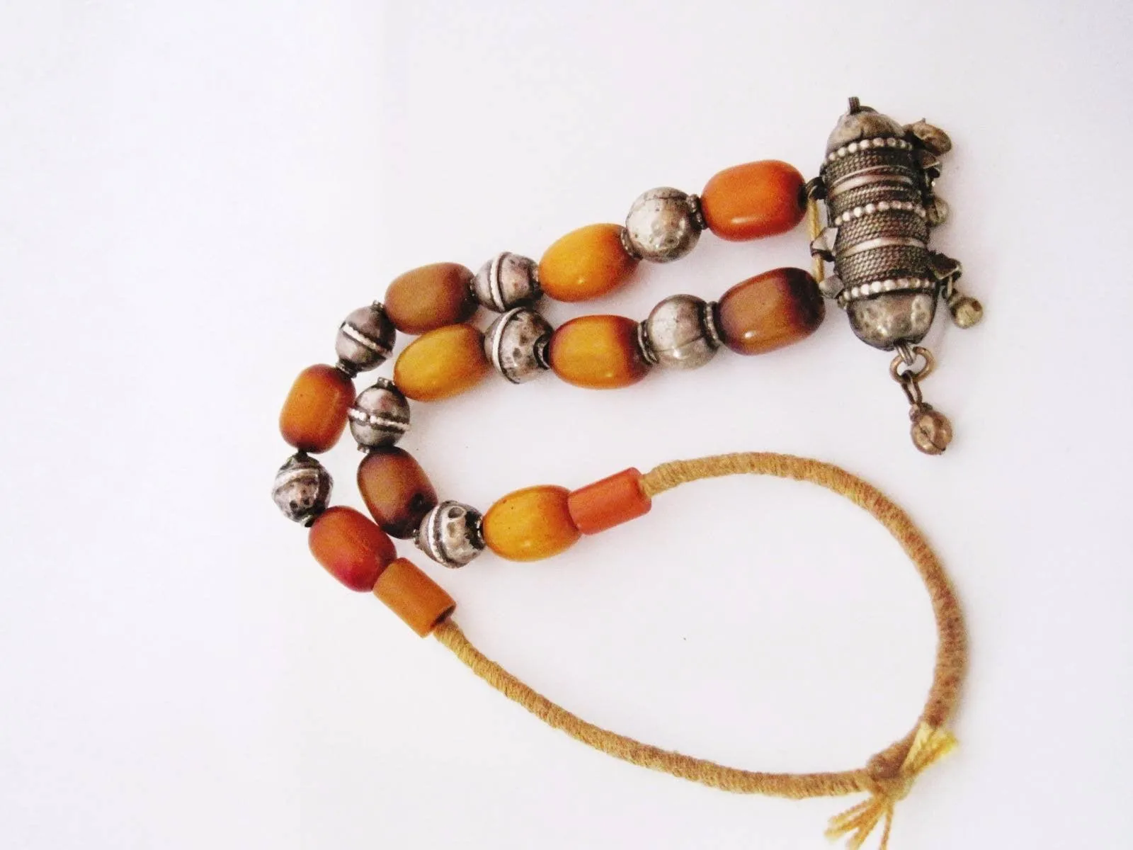 Vintage Necklace with Yemeni Amulet, Silver and Antique Bakelite Beads