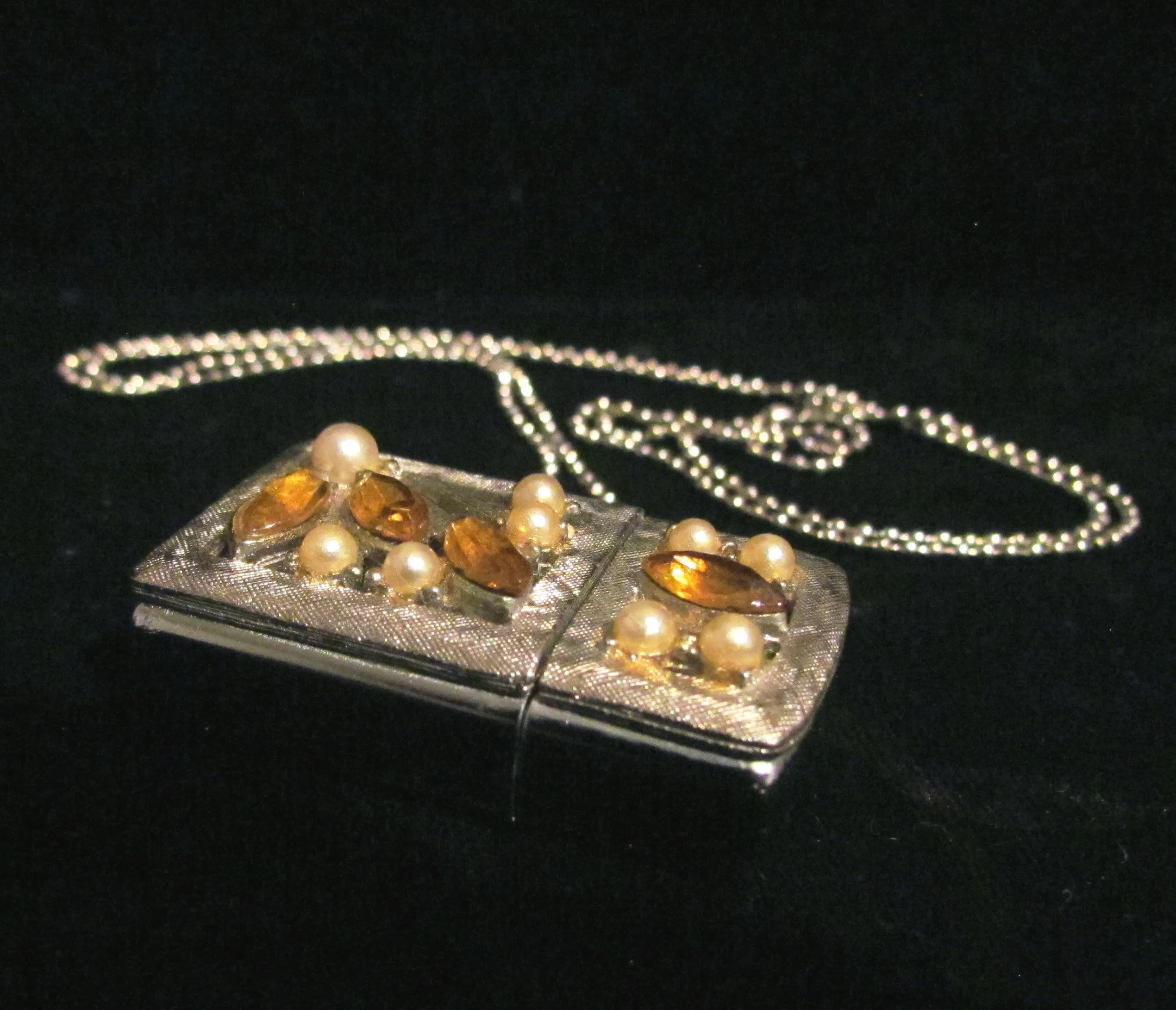 Vintage Rhinestone Lighter Necklace Sam Fink Inc. Sterling Chain Pendant Lighter Working Windproof