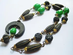 Vintage Tunisian Scented Beads Crescent Necklace of Skhab, Berber Jewelry