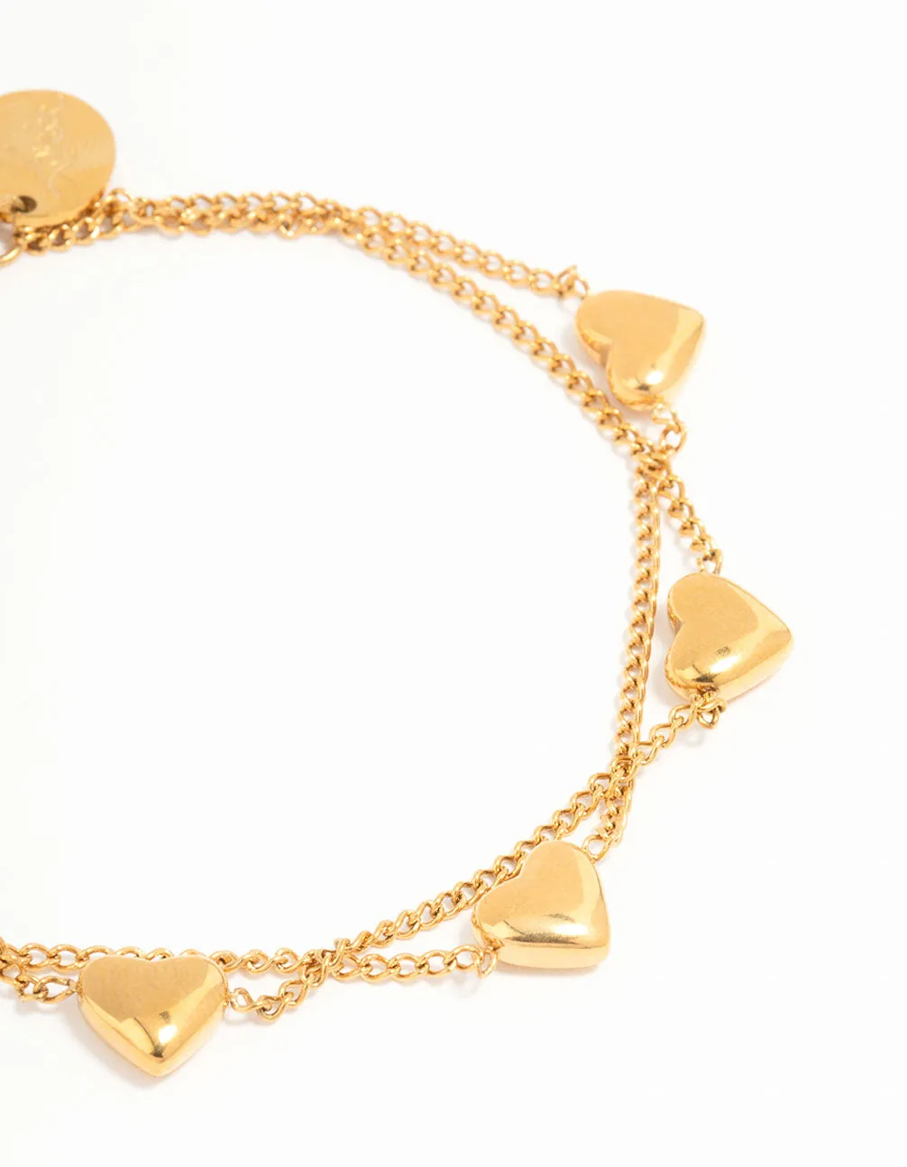 Waterproof Gold Plated Stainless Steel  Heart Charm Bracelet