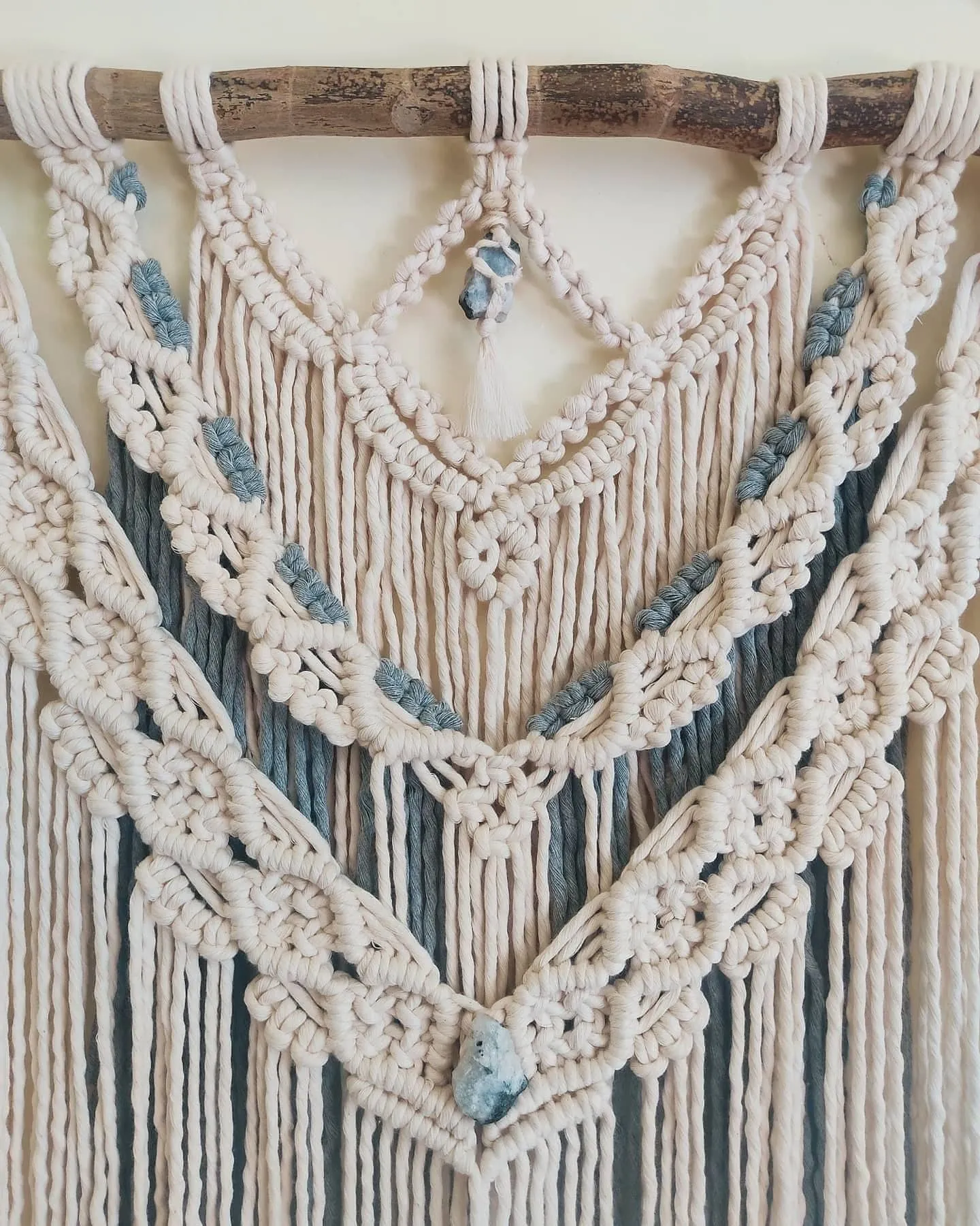 White Gray Crystal Wall Hanging Macrame