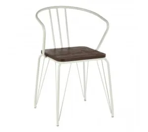 White Metal And Elm Wood Arm Chair