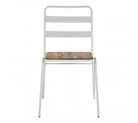 White Metal And Elm Wood Chair