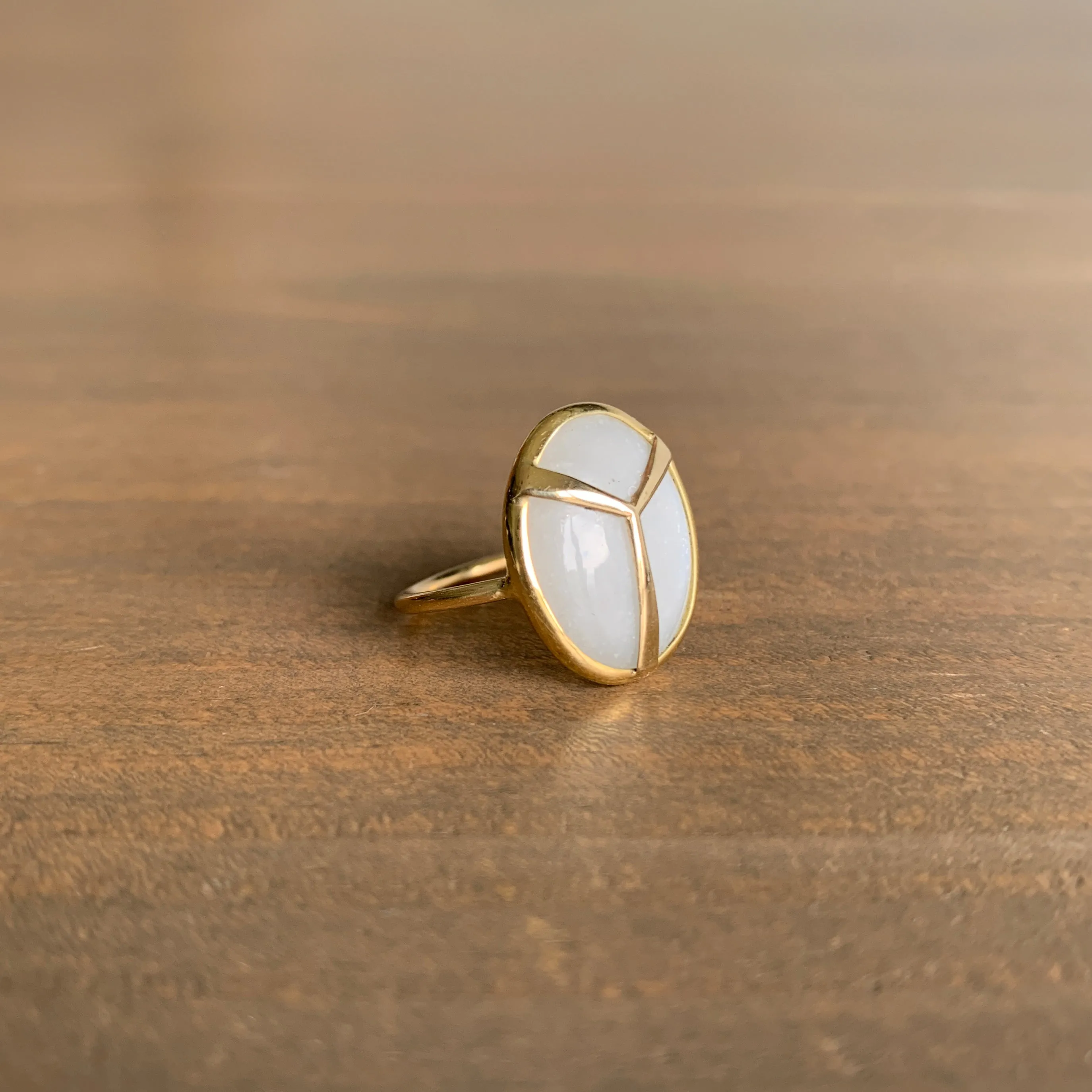 White Moonstone Lucky Scarab Ring